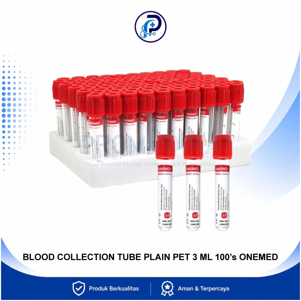 Tabung Darah Blood Collection Tube Plain PET 3ml OneMed Box Isi 100
