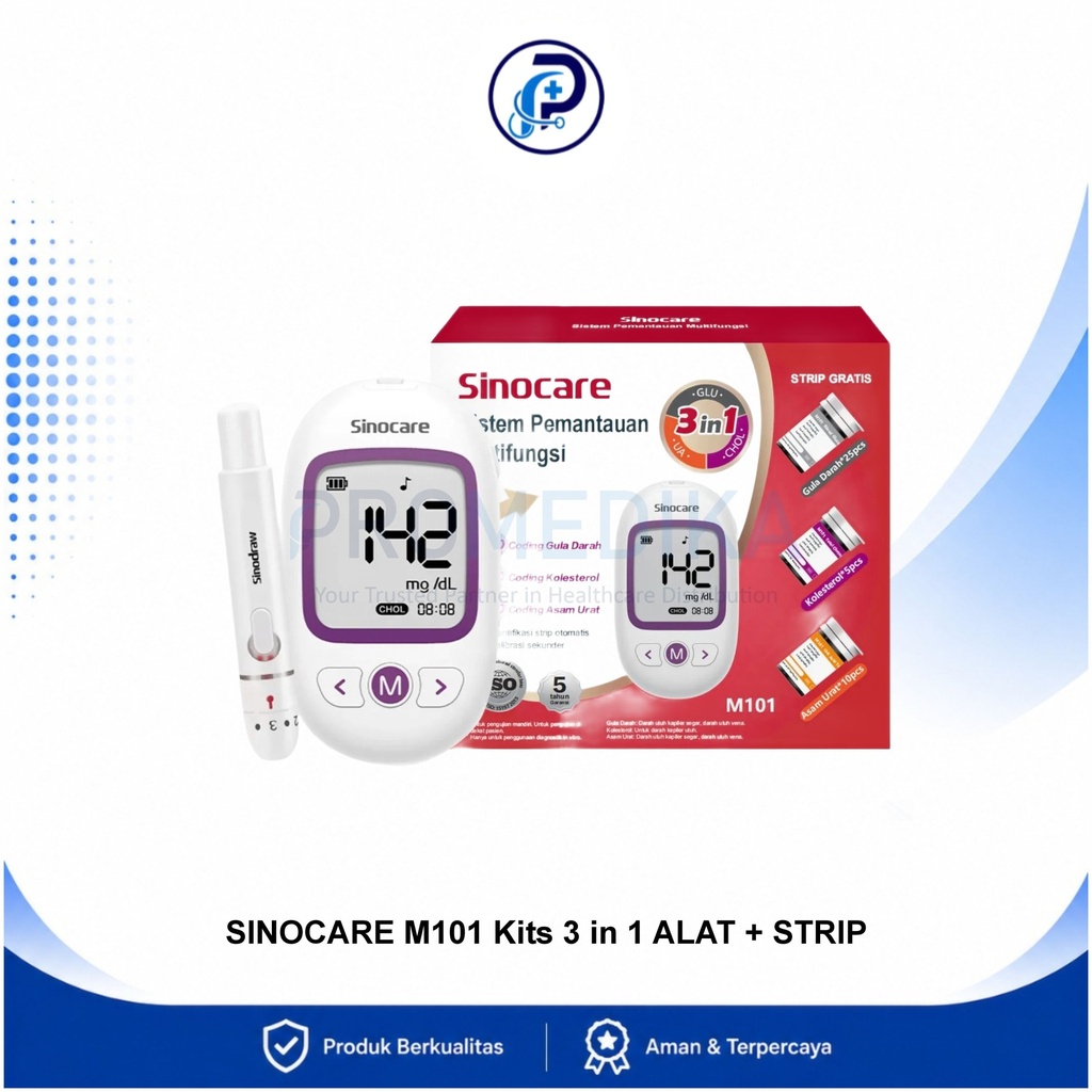 Sinocare Alat Cek Gula Darah Kolesterol dan Asam Urat Sinocare M101 3in1 Tanpa Koding