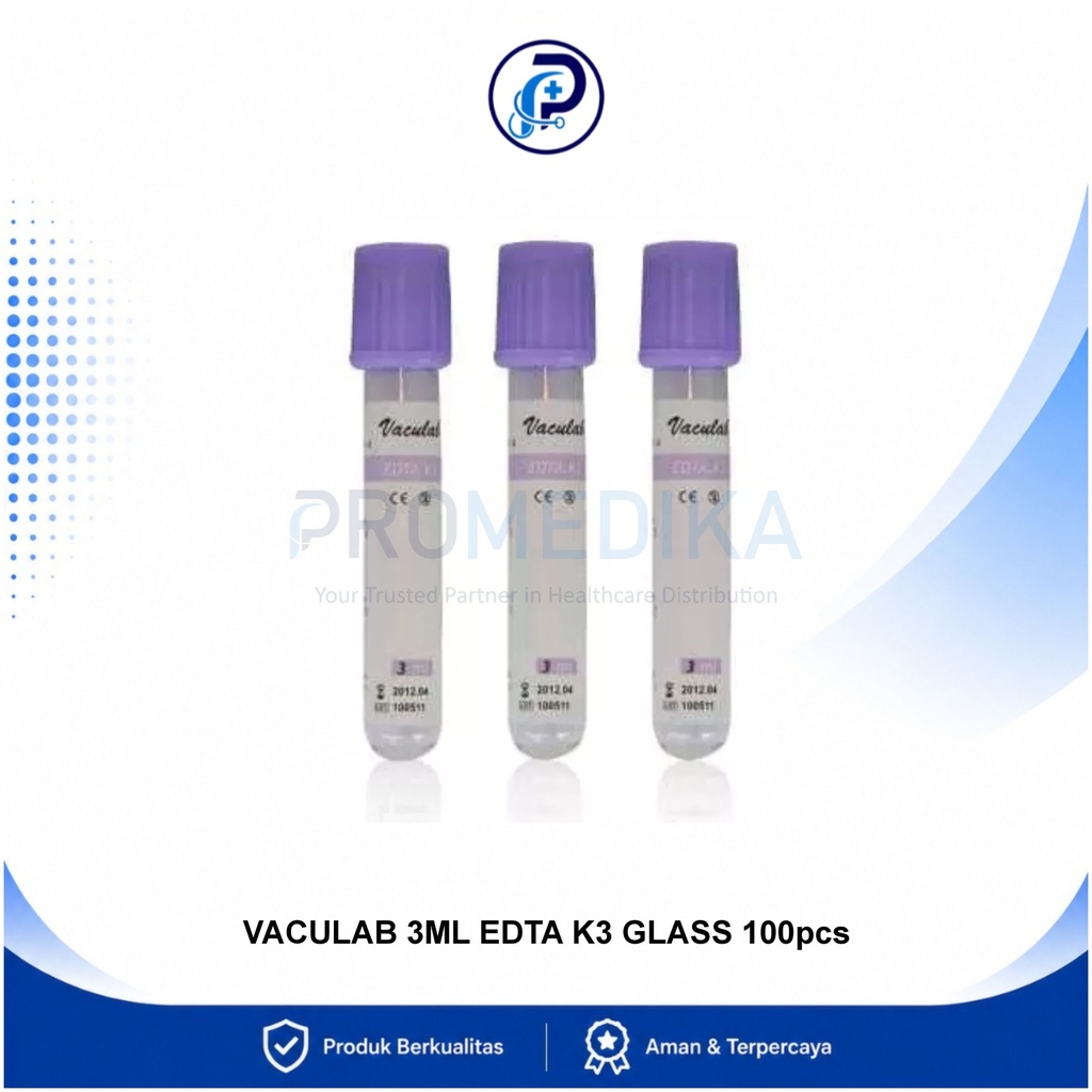 Tabung Darah VacuLab EDTA K3 3ml / 3cc Glass OneLab OneMed