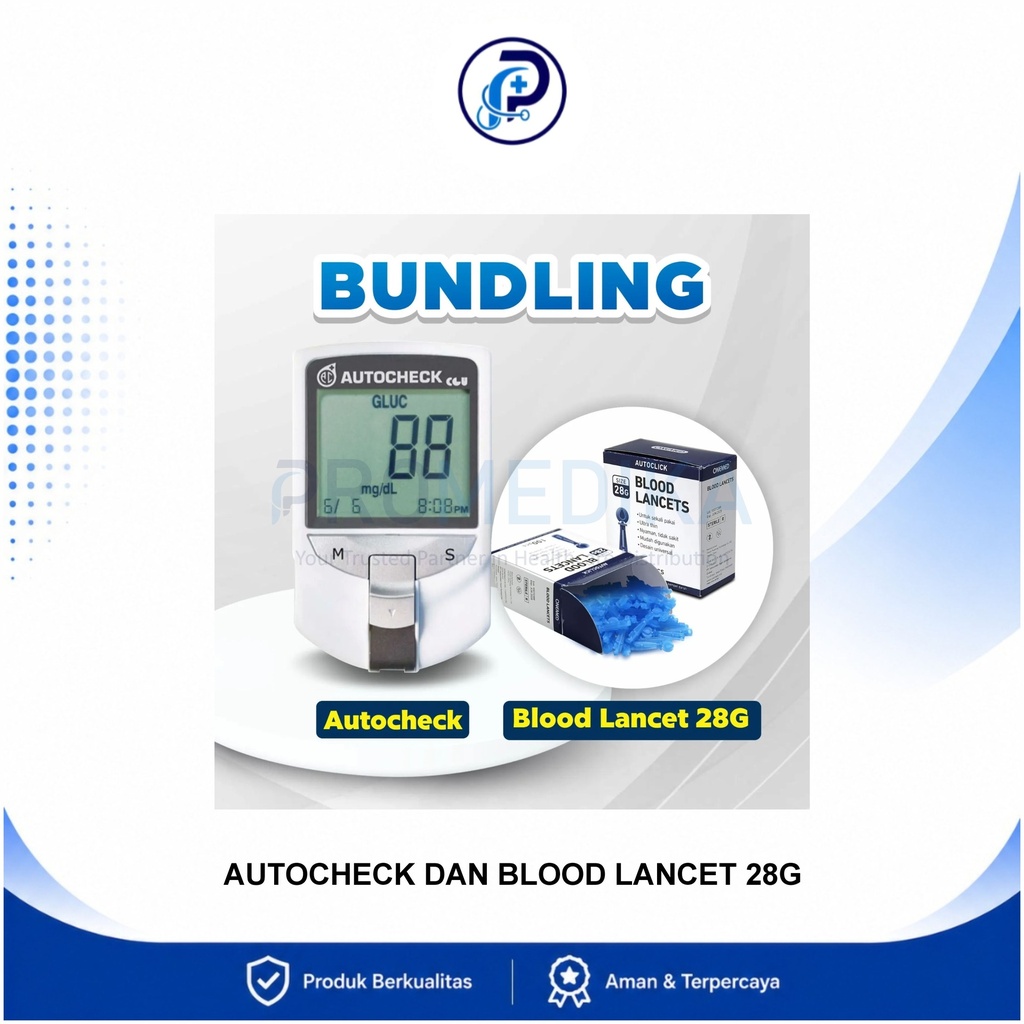 Alat Cek Gula Darah Asam Urat Kolesterol AutoCheck 3in1 Bonus Blood Lancet 28G 1 Box
